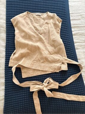 Linenfox Beige Wrap Linen Top XS